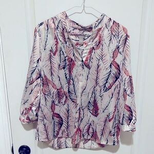 Chicos Pink and Black Leaf Print Blouse